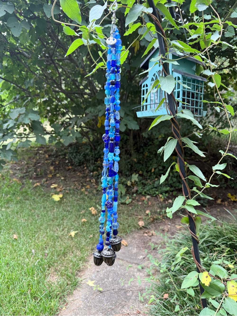 Handcrafted Blue Glass Bead Wind Chime - Vibrant Blue Accent